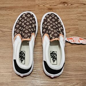 Vans Beige Canvas Slip-On Sneakers with White Label
